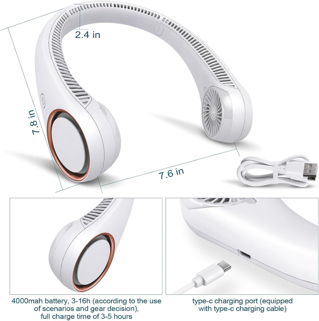 X5 Portable Bladeless Neck Fan, Rechargeable, 3 Speed Gear Adjustment, Outdoor Summer Wearable Hands-Free Fan